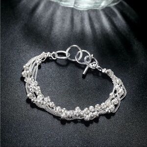 Multi Strand Beaded Silver Bracelet NEW